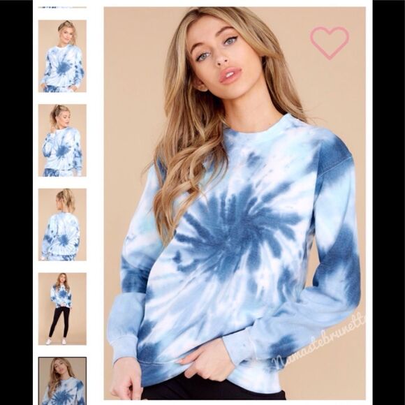 Nwt Boho Sea Blue & Navy  Spiral Tie Dye Long Sleeve Pullover Sweatshirt - Picture 1 of 15